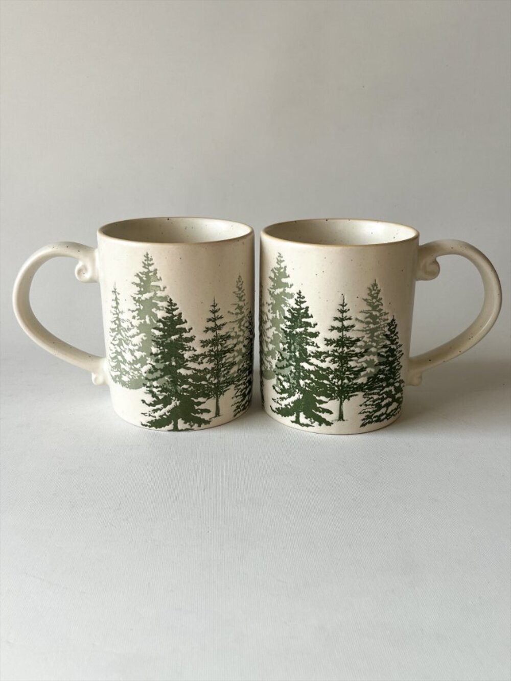 Set of 2 Eli + Ana Evergreen Forest Ceramic Mugs Ivory Green Speckle Glaze 14oz